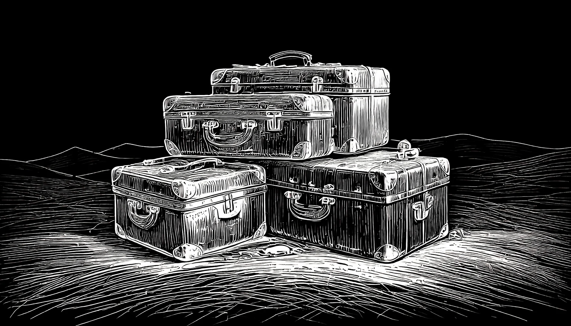 Sketch of luggage on a sand dune