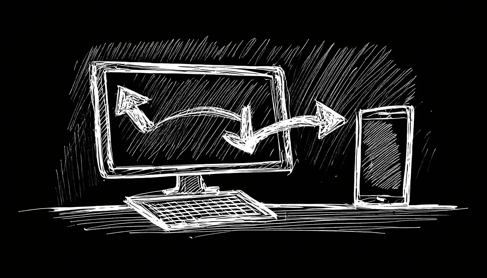 Sketch of a desktop and mobile device and the link between them