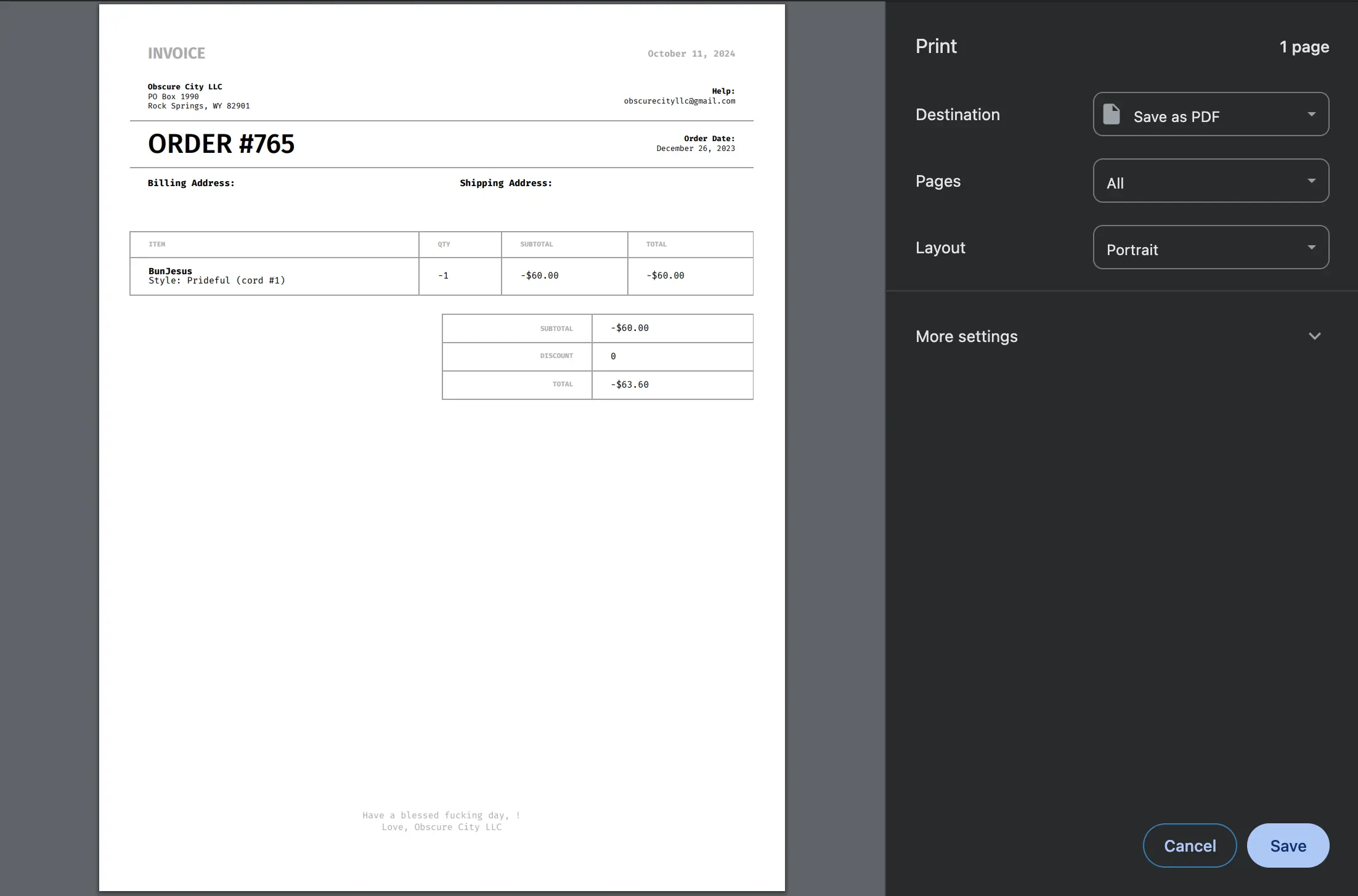 Custom Invoice